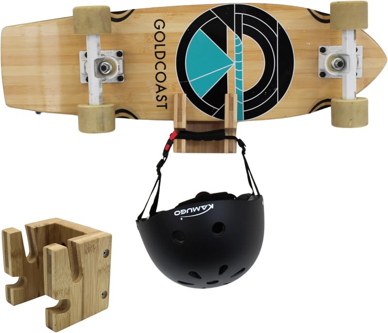 COR Surf Store حامل لوح التزلج والثلج على الحائط | رف لوح التزلج من الخيزران مع خطاف تخزين إضافي للخوذة أو الحقيبة - Image 1